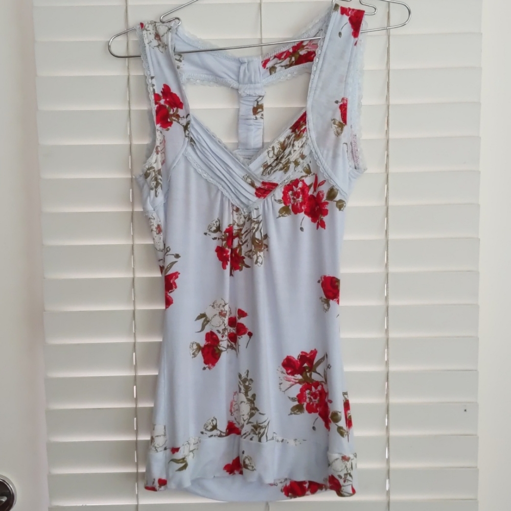 Sleeveless Blue Floral Shirt